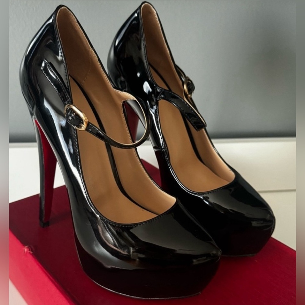 Womens Ankle Strap Stilettos High Heels Platform Black Size 5.5 New🍀 - Picture 2 of 6